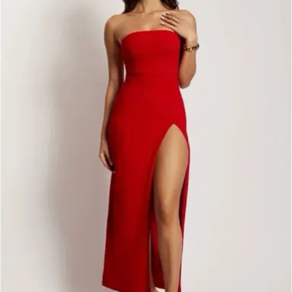 Meshki Bold Red Strapless Gown